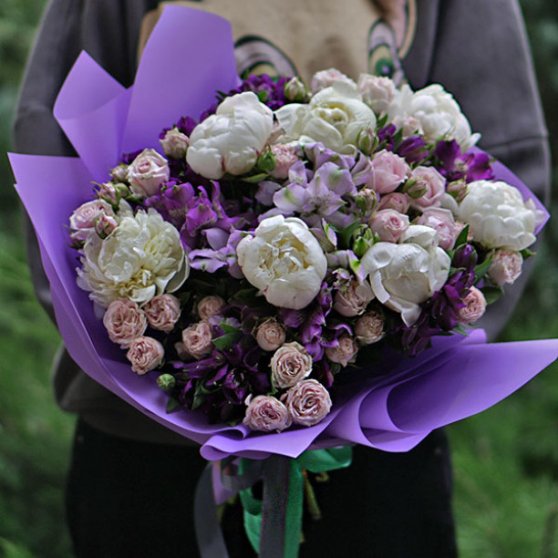 A large bouquet with white peonies buy with delivery
